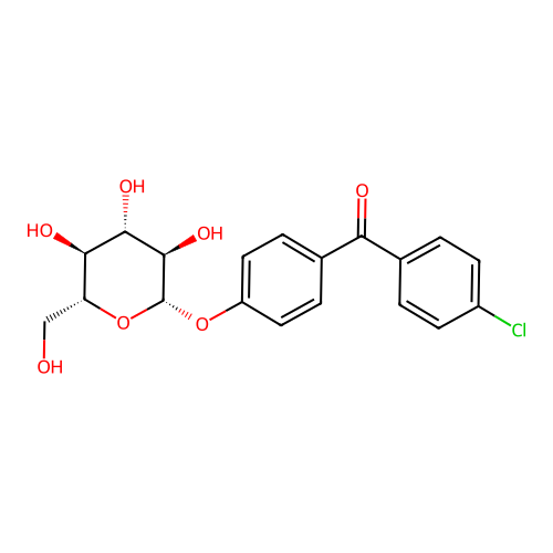 Methanone, (4-chlorophenyl)(4-(beta-D-glucopyranosyloxy)phenyl)-, hemihydrate structure