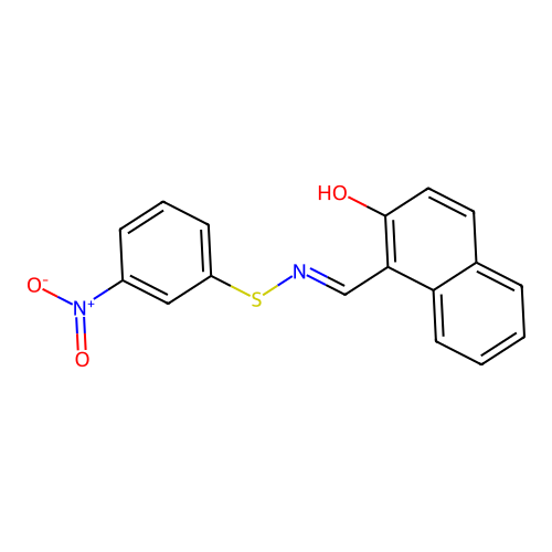 1-[(3-Nitrophenyl)sulfanyliminomethyl]naphthalen-2-ol structure