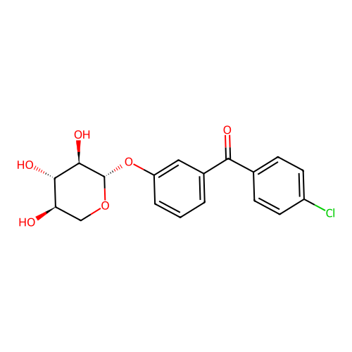 Methanone, (4-chlorophenyl)(3-(beta-D-xylopyranosyloxy)phenyl)-, hemihydrate structure