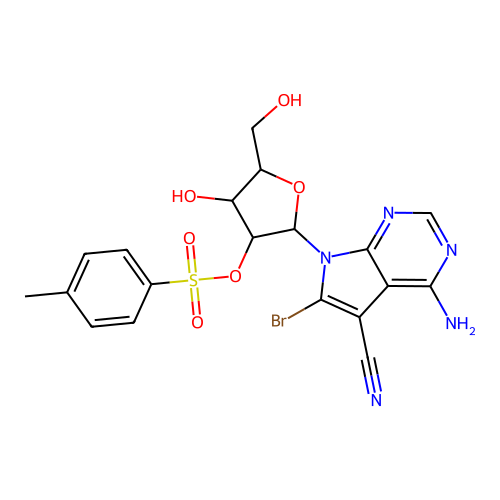 [2-(4-amino-6-bromo-5-cyanopyrrolo[2,3-d]pyrimidin-7-yl)-4-hydroxy-5-(hydroxymethyl)oxolan-3-yl] 4-methylbenzenesulfonate structure