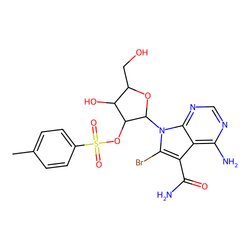 7H-Pyrrolo(2,3-d)pyrimidine-5-carboxamide, 4-amino-6-bromo-7-(2-O-((4-methylphenyl)sulfonyl)pentofuranosyl)- structure