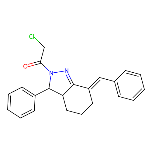 1-(7-Benzylidene-3-phenyl-3,3a,4,5,6,7-hexahydro-indazol-2-yl)-2-chloro-ethanone structure