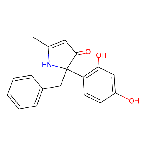 2-benzyl-2-(2,4-dihydroxyphenyl)-5-methyl-1H-pyrrol-3-one structure
