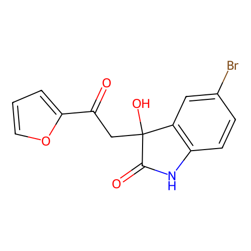 5-bromo-3-[2-(2-furyl)-2-oxoethyl]-3-hydroxy-1,3-dihydro-2H-indol-2-one structure