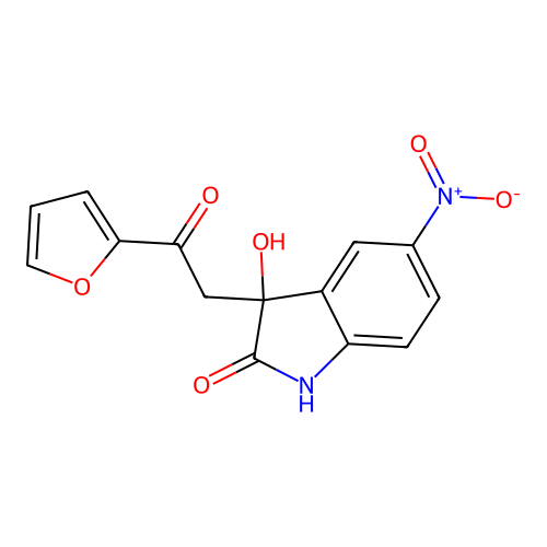 3-[2-(furan-2-yl)-2-oxoethyl]-3-hydroxy-5-nitro-1,3-dihydro-2H-indol-2-one structure