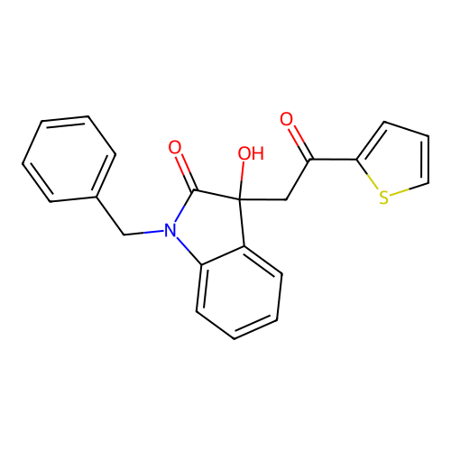 1-Benzyl-3-hydroxy-3-(2-oxo-2-thiophen-2-ylethyl)indol-2-one structure