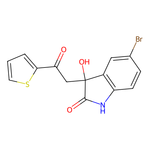 5-bromo-3-hydroxy-3-(2-oxo-2-thiophen-2-ylethyl)-1H-indol-2-one structure