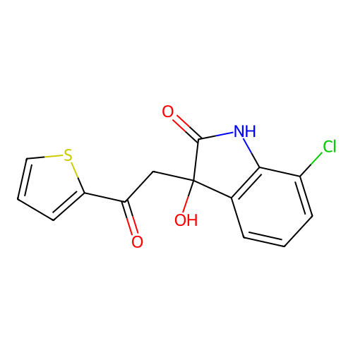 7-chloro-3-hydroxy-3-(2-oxo-2-thiophen-2-ylethyl)-1H-indol-2-one structure