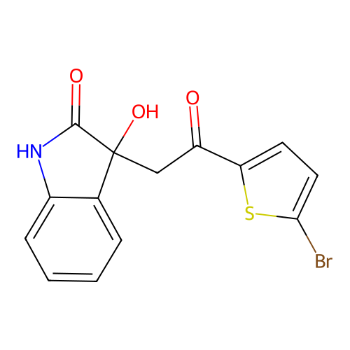3-[2-(5-bromothiophen-2-yl)-2-oxoethyl]-3-hydroxy-1,3-dihydro-2H-indol-2-one structure