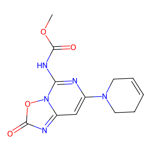 Methyl 7-(3,6-dihydro-1(2H)-pyridyl)-2-oxo-2H-(1,2,4)oxadiazolo(2,3-c)pyrimidine-5-carbamate structure