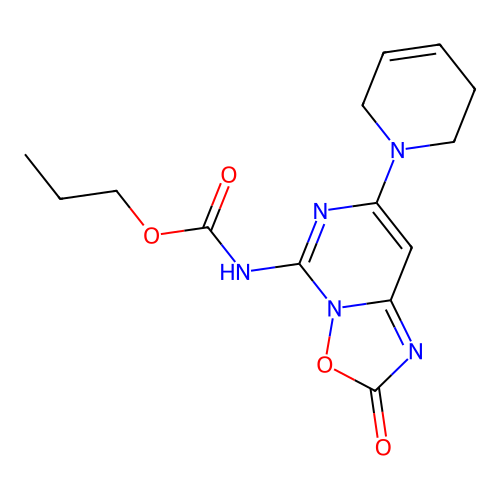 Carbamic acid, (7-(3,6-dihydro-1(2H)-pyridinyl)-2-oxo-2H-(1,2,4)oxadiazolo(2,3-c)pyrimidin-5-yl)-, propyl ester structure