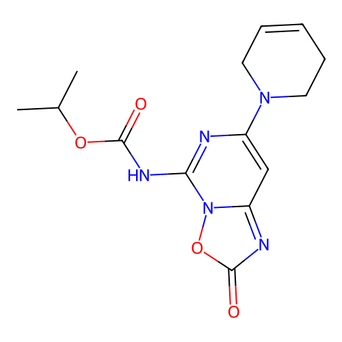 Carbamic acid, (7-(3,6-dihydro-1(2H)-pyridinyl)-2-oxo-2H-(1,2,4)oxadiazolo(2,3-c)pyrimidin-5-yl)-, 1-methylethyl ester structure