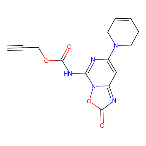 Carbamic acid, (7-(3,6-dihydro-1(2H)-pyridinyl)-2-oxo-2H-(1,2,4)oxadiazolo(2,3-c)pyrimidin-5-yl)-, 2-propynyl ester structure