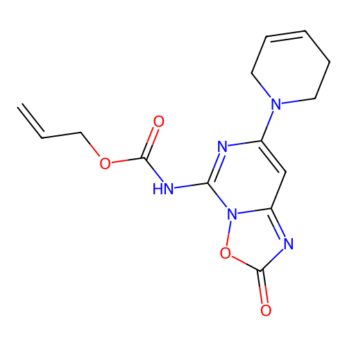 Carbamic acid, (7-(3,6-dihydro-1(2H)-pyridinyl)-2-oxo-2H-(1,2,4)oxadiazolo(2,3-c)pyrimidin-5-yl)-, 2-propenyl ester structure