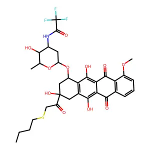 5,12-Naphthacenedione, 8-((butylthio)acetyl)-7,8,9,10-tetrahydro-6,8,11-trihydroxy-1-methoxy-10-((2,3,6-trideoxy-3-((trifluoroacetyl)amino)-alpha-L-lyxo-hexopyranosyl)oxy)-, (8S-cis)- structure