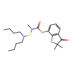 Carbamic acid, ((dibutylamino)thio)methyl-, 2,3-dihydro-2,2-dimethyl-3-oxo-7-benzofuranyl ester structure