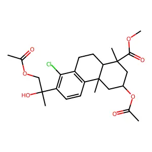 1-Phenanthrenecarboxylic acid, 3-(acetyloxy)-7-(2-(acetyloxy)-1-hydroxy-1-methylethyl)-8-chloro-1,2,3,4,4a,9,10,10a-octahydro-1,4a-dimethyl-, methyl ester structure