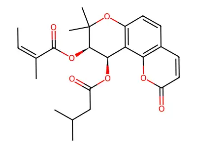 [(9R,10R)-8,8-dimethyl-10-(3-methylbutanoyloxy)-2-oxo-9,10-dihydropyrano[2,3-f]chromen-9-yl] 2-methylbut-2-enoate structure