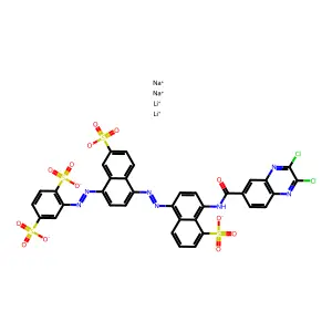 1,4-Benzenedisulfonic acid, 2-(2-(4-(2-(4-(((2,3-dichloro-6-quinoxalinyl)carbonyl)amino)-5-sulfo-1-naphthalenyl)diazenyl)-7-sulfo-1-naphthalenyl)diazenyl)-, lithium sodium salt (1:?:?) structure