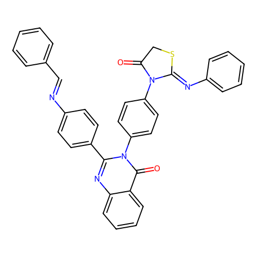 4(3H)-Quinazolinone, 3-(4-(4-oxo-2-(phenylimino)-3-thiazolidinyl)phenyl)-2-(4-((phenylmethylene)amino)phenyl)- structure