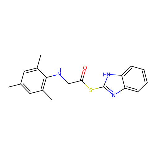 Ethanethioic acid, ((2,4,6-trimethylphenyl)amino)-, S-1H-benzimidazol-2-yl ester structure
