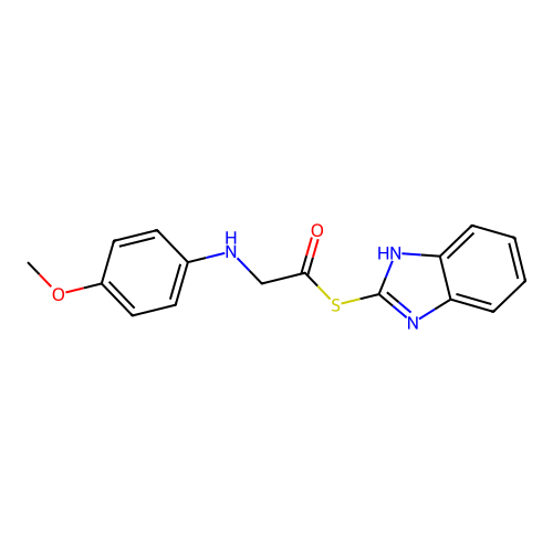 Ethanethioic acid, ((4-methoxyphenyl)amino)-, S-1H-benzimidazol-2-yl ester structure