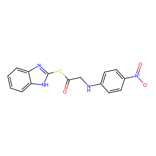 Ethanethioic acid, ((4-nitrophenyl)amino)-, S-1H-benzimidazol-2-yl ester structure