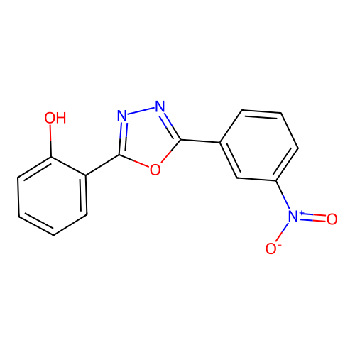 (6E)-6-[5-(3-nitrophenyl)-3H-1,3,4-oxadiazol-2-ylidene]cyclohexa-2,4-dien-1-one structure