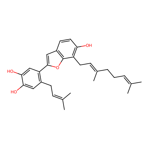 1,2-Benzenediol, 4-(7-((2E)-3,7-dimethyl-2,6-octadienyl)-6-hydroxy-2-benzofuranyl)-5-(3-methyl-2-butenyl)- structure