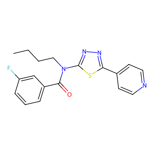 N-Butyl-3-fluoro-N-(5-(pyridin-4-yl)-1,3,4-thiadiazol-2-yl)benzamide structure