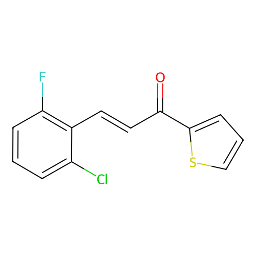 (2E)-3-(2-chloro-6-fluorophenyl)-1-(thiophen-2-yl)prop-2-en-1-one structure