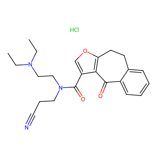 4H-Benzo(4,5)cyclohepta(1,2-b)furan-3-carboxamide, 9,10-dihydro-N-(2-cyanoethyl)-N-(2-(diethylamino)ethyl)-4-oxo-, monohydrochloride structure