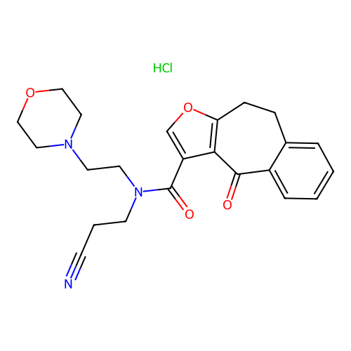 4H-Benzo(4,5)cyclohepta(1,2-b)furan-3-carboxamide, 9,10-dihydro-N-(2-cyanoethyl)-N-(2-(4-morpholinyl)ethyl)-4-oxo-, monohydrochloride structure