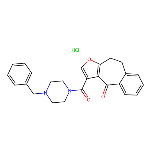 Piperazine, 1-((9,10-dihydro-4-oxo-4H-benzo(4,5)cyclohepta(1,2-b)furan-3-yl)carbonyl)-4-(phenylmethyl)-, monohydrochloride structure