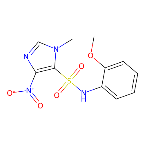 N-(2-methoxyphenyl)-3-methyl-5-nitroimidazole-4-sulfonamide structure