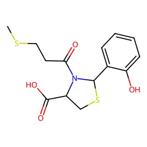 4-THIAZOLIDINECARBOXYLIC ACID, 2-(2-HYDROXYPHENYL)-3-(3-(METHYLTHIO)-1-OXOPROPYL)-, (2R,4R)- structure