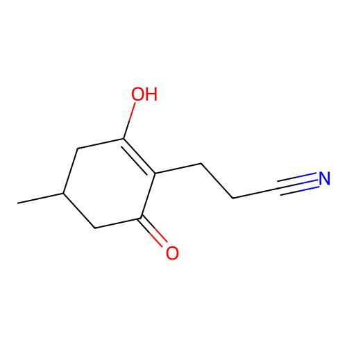 3-(2-Hydroxy-4-methyl-6-oxocyclohexen-1-yl)propanenitrile structure