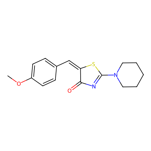 (5E)-5-[(4-methoxyphenyl)methylidene]-2-piperidin-1-yl-1,3-thiazol-4-one structure