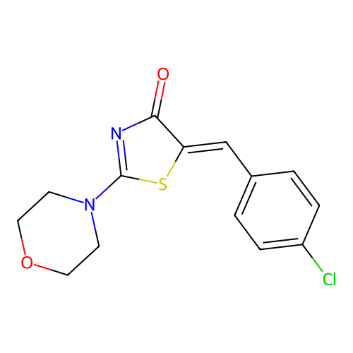 (5Z)-5-(4-chlorobenzylidene)-2-(morpholin-4-yl)-1,3-thiazol-4(5H)-one structure
