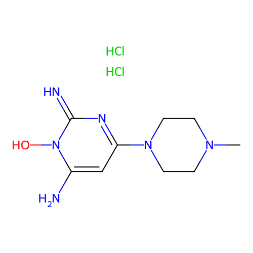 2,4-Diamino-6-(4-methyl-1-piperazinyl)pyrimidine 3-oxide dihydrochloride hydrate structure
