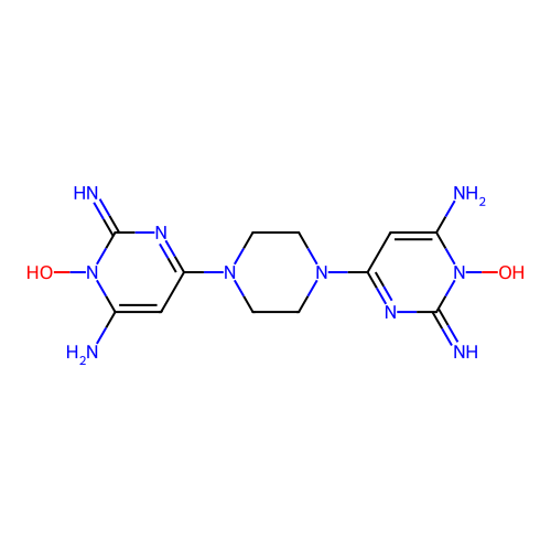 4,4'-(Piperazine-1,4-diyl)bis(6-amino-2-iminopyrimidin-1(2H)-ol) structure