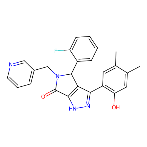 4-(2-fluorophenyl)-3-(2-hydroxy-4,5-dimethylphenyl)-5-(pyridin-3-ylmethyl)-4,5-dihydropyrrolo[3,4-c]pyrazol-6(1H)-one structure