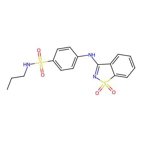 4-[(1,1-dioxo-1,2-benzothiazol-3-yl)amino]-N-propylbenzenesulfonamide structure