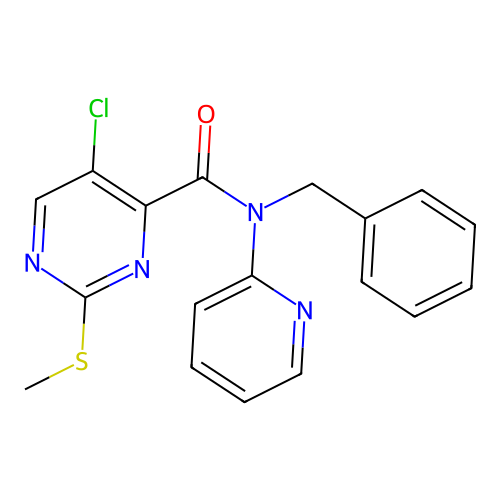 N-benzyl-5-chloro-2-(methylsulfanyl)-N-(pyridin-2-yl)pyrimidine-4-carboxamide structure