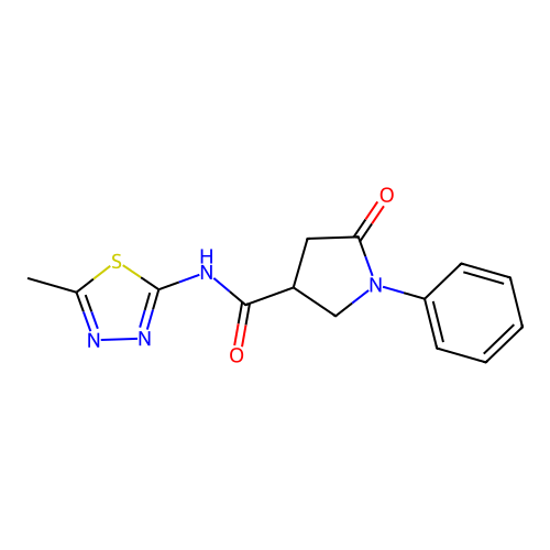 N-(5-methyl-1,3,4-thiadiazol-2-yl)-5-oxo-1-phenylpyrrolidine-3-carboxamide structure
