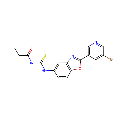 N-[[2-(5-bromopyridin-3-yl)-1,3-benzoxazol-5-yl]carbamothioyl]butanamide structure