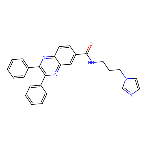 N-[3-(1H-imidazol-1-yl)propyl]-2,3-diphenylquinoxaline-6-carboxamide structure