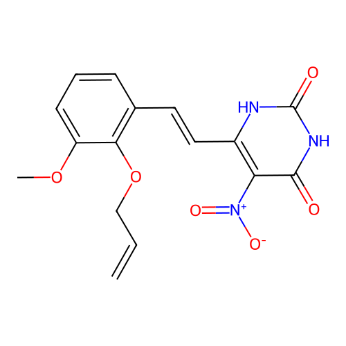(E)-6-(2-(allyloxy)-3-methoxystyryl)-5-nitropyrimidine-2,4(1H,3H)-dione structure