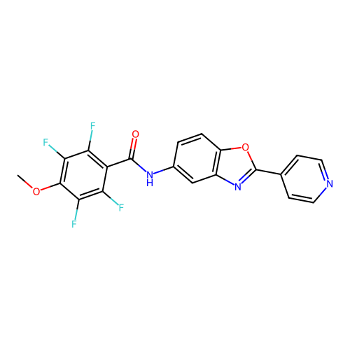 2,3,5,6-tetrafluoro-4-methoxy-N-[2-(4-pyridinyl)-1,3-benzoxazol-5-yl]benzamide structure