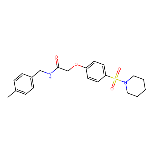 N-[(4-methylphenyl)methyl]-2-(4-piperidin-1-ylsulfonylphenoxy)acetamide structure